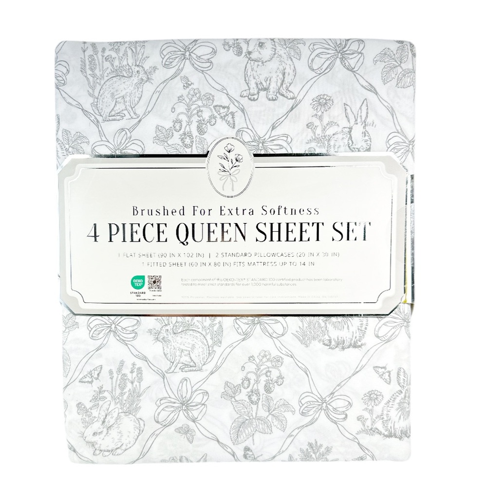 NEW Delphine BUNNY/SPRING Design Queen Sheet Set/4